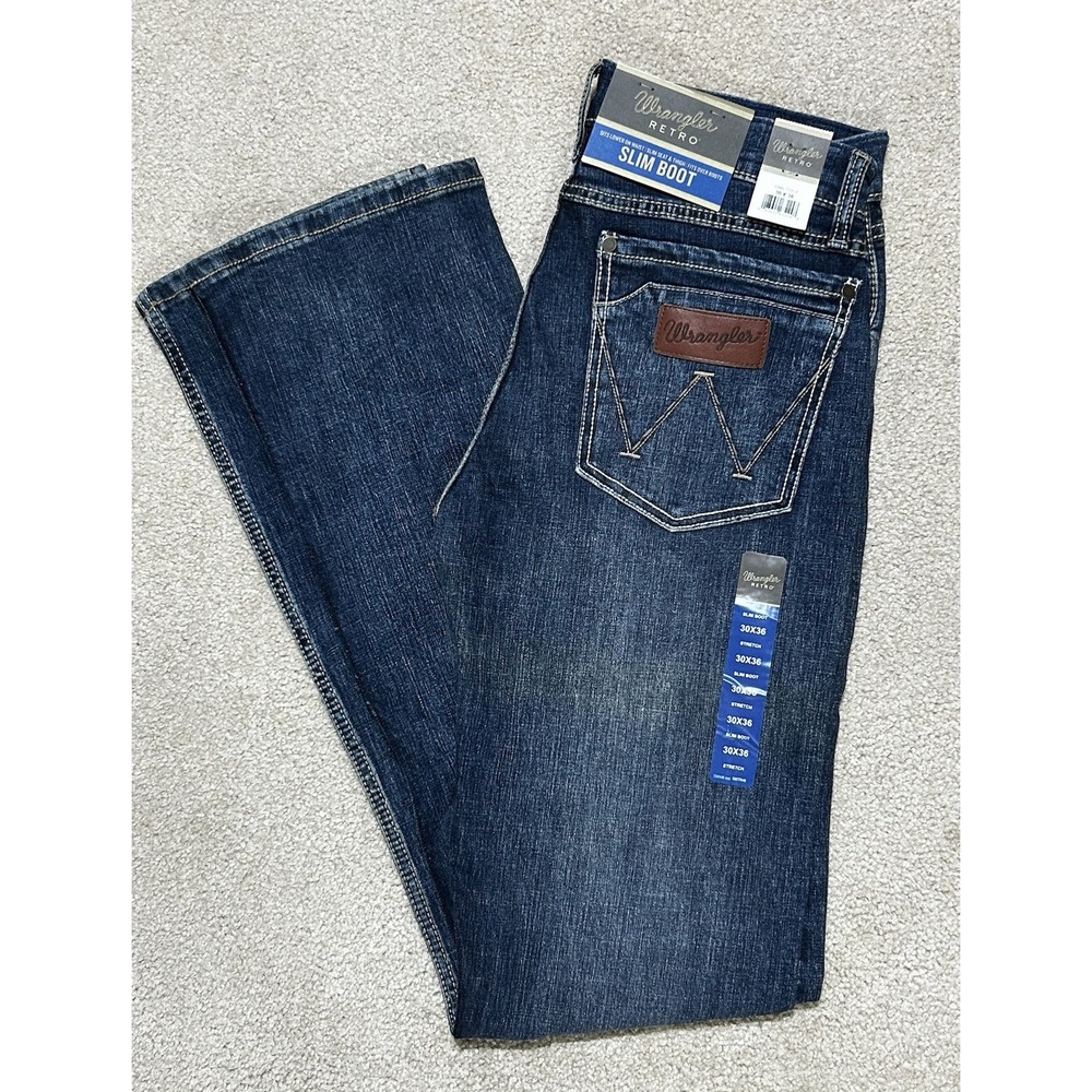 Wrangler Retro Slim Boot 30x36 NWT Blue Jeans Men's Stretch